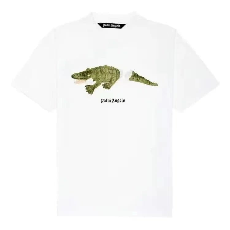 Palm Angels Crocodile Graphic Tee White with Green Crocodile Print