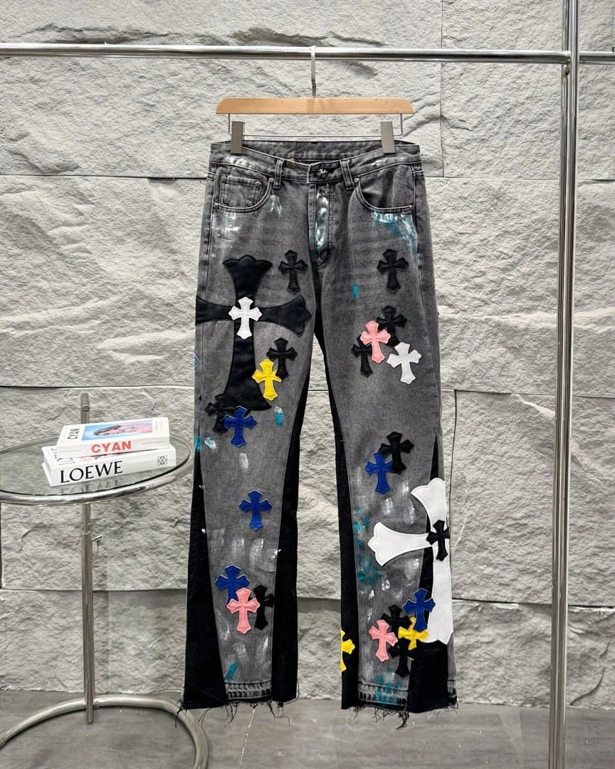 Chrome Hearts Cross Patch Jeans Multi-Color Cross Appliqué