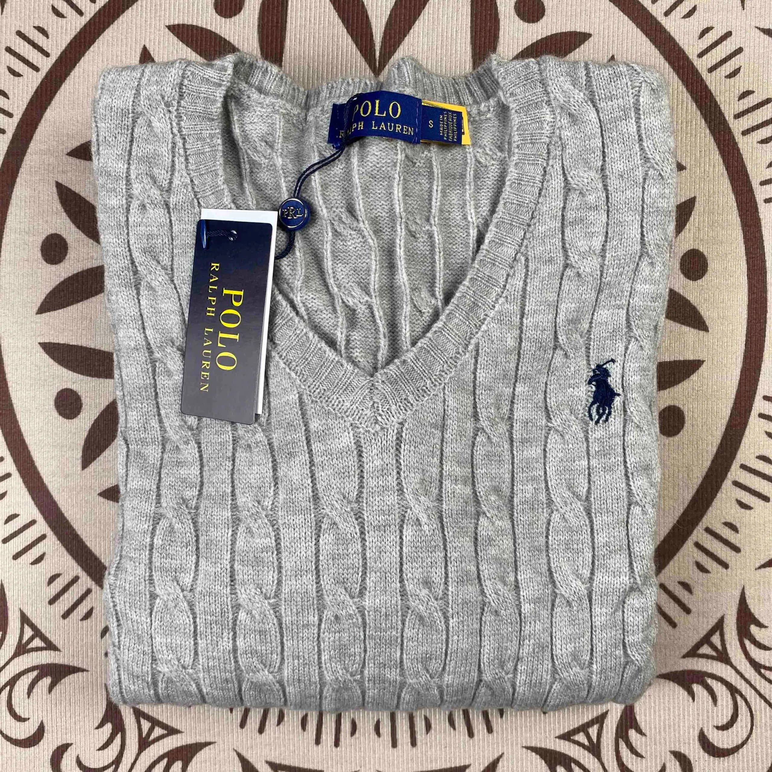 Polo Ralph Lauren Cable Knit V-Neck Sweater Heather Grey