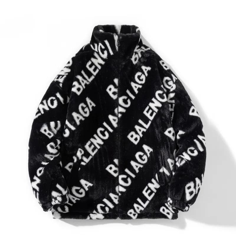 Balenciaga Faux Fur Logo Jacket All-Over Logo Print