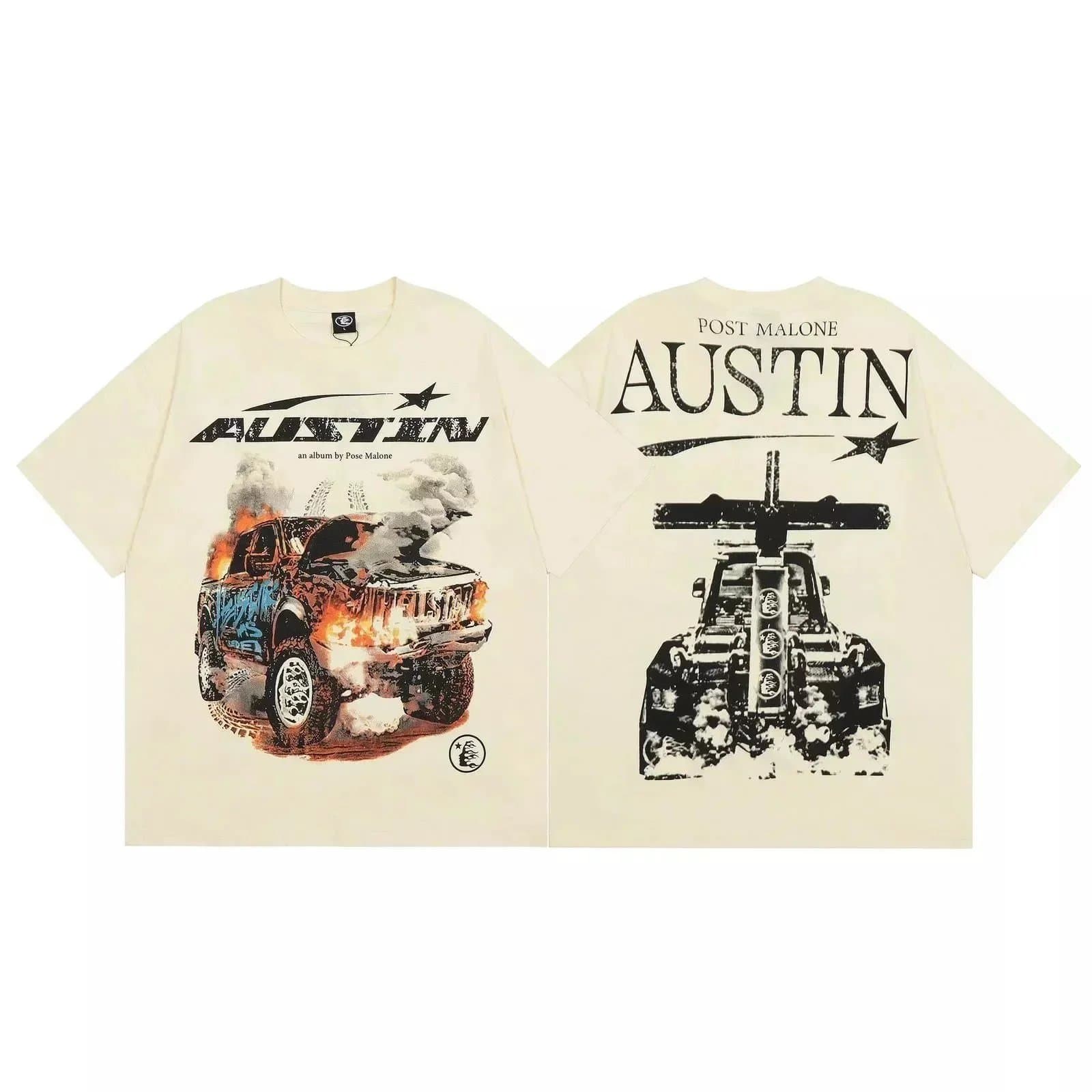 Travis Scott Austin Album Tee Burning Jeep Graphic