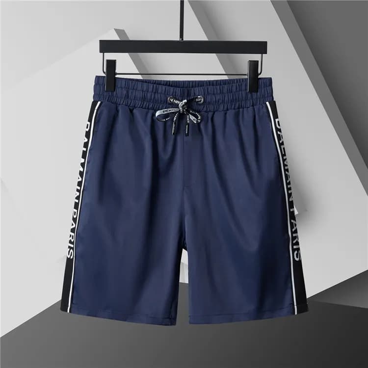 Balmain Logo-Striped Shorts Navy with White Logo Tape