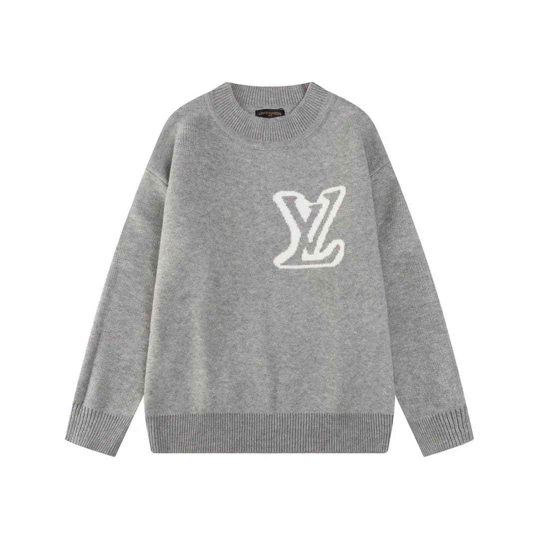 Louis Vuitton LV Monogram Knit Sweater Grey with White Logo