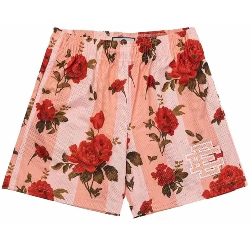 Fear of God Essentials Mesh Shorts Floral Logo Print — 紫罗兰