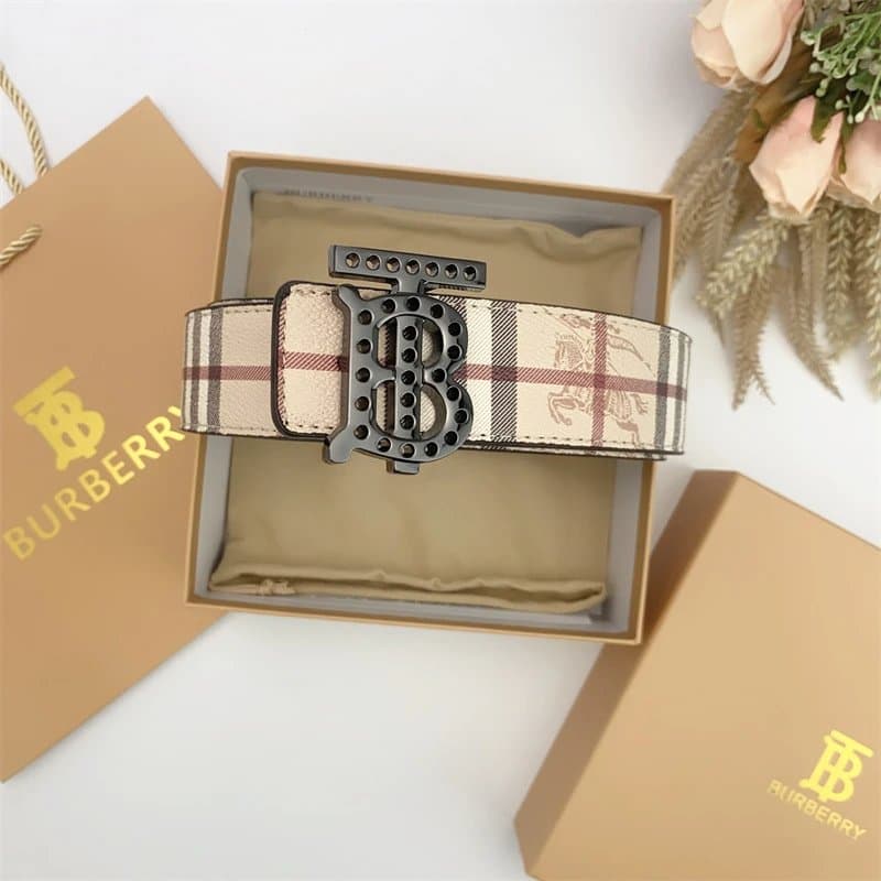 Burberry Monogram Belt Check Print — 上TB孔黑杏带