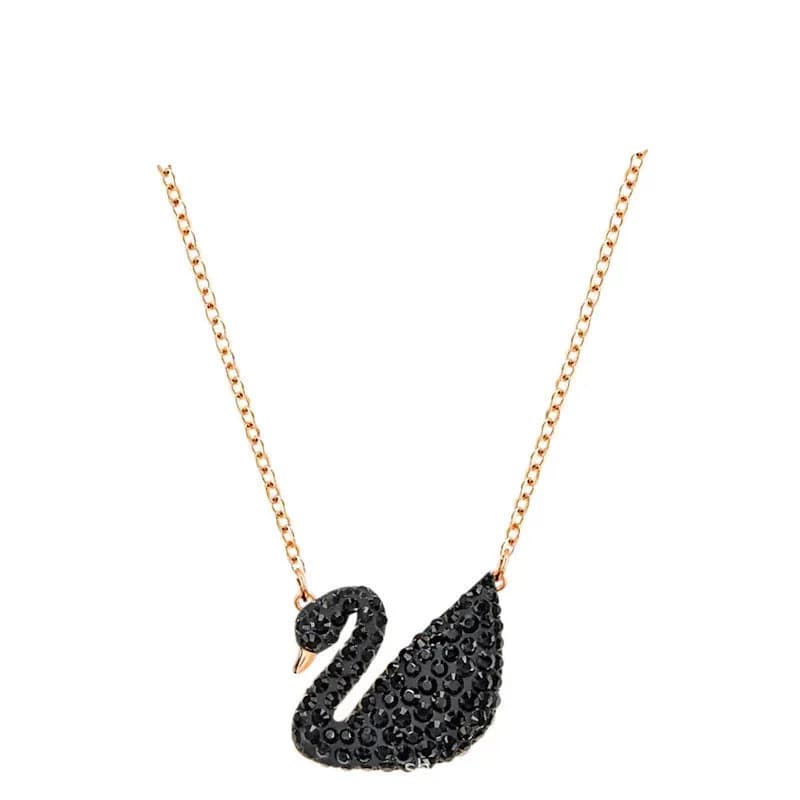 Swarovski Swan Pendant Crystal-Encrusted — Rose gold black swan necklace