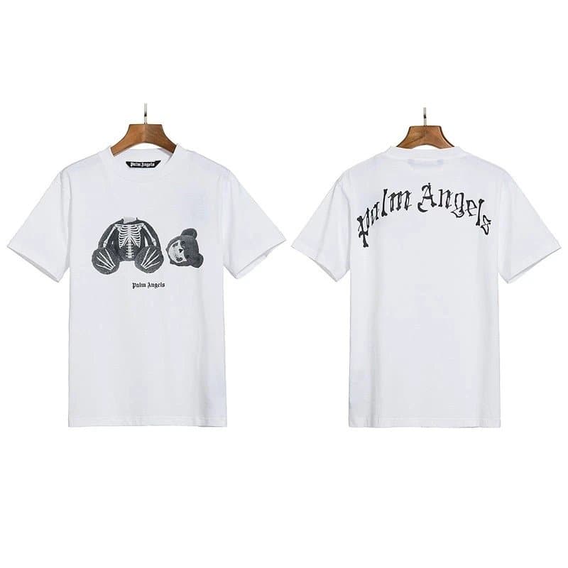 Palm Angels Graphic Tee Teddy Bear Print — White skeleton bear