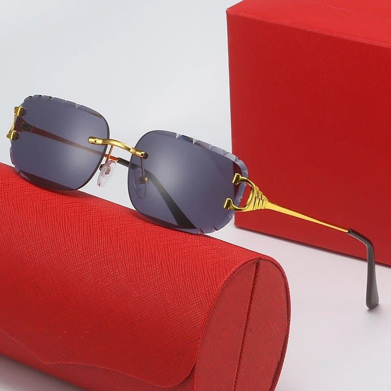 Ray-Ban Clubmaster Rimless Red Accents — 带LOGO带盒子 · C1 金架 全灰片