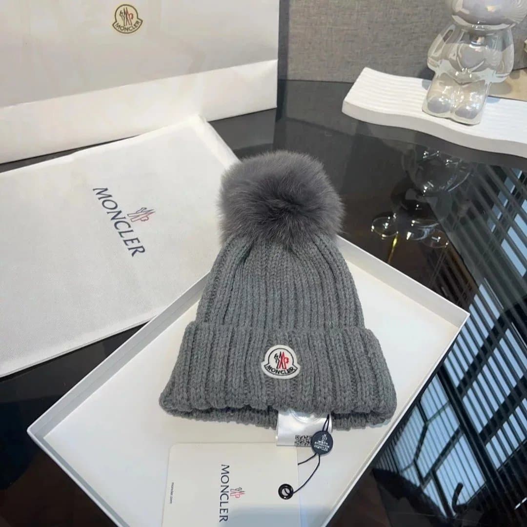 Prada Ribbed Beanie Metallic Triangle Logo — 27
