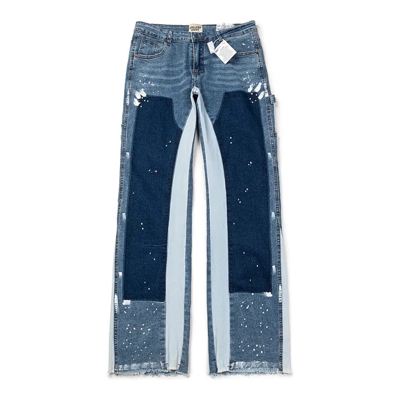 Paint-Splatter Denim Pants Artistic Hand-Painted — 4085蓝色
