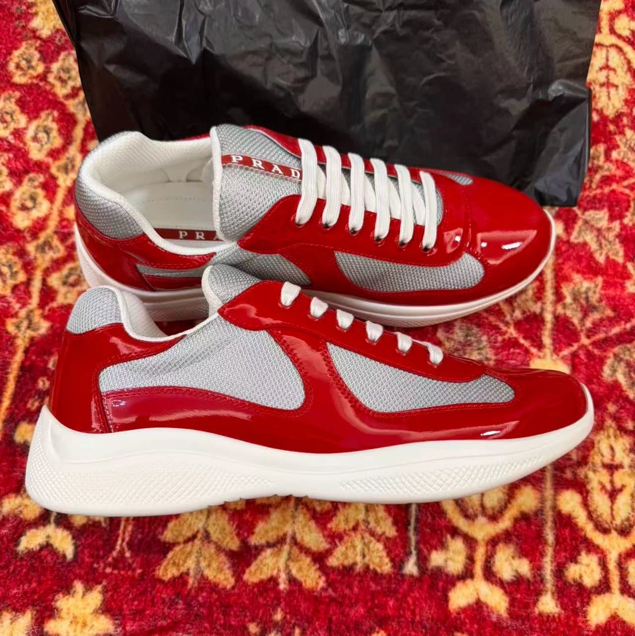 Prada Linea Rossa Sneaker Glossy Red and Mesh