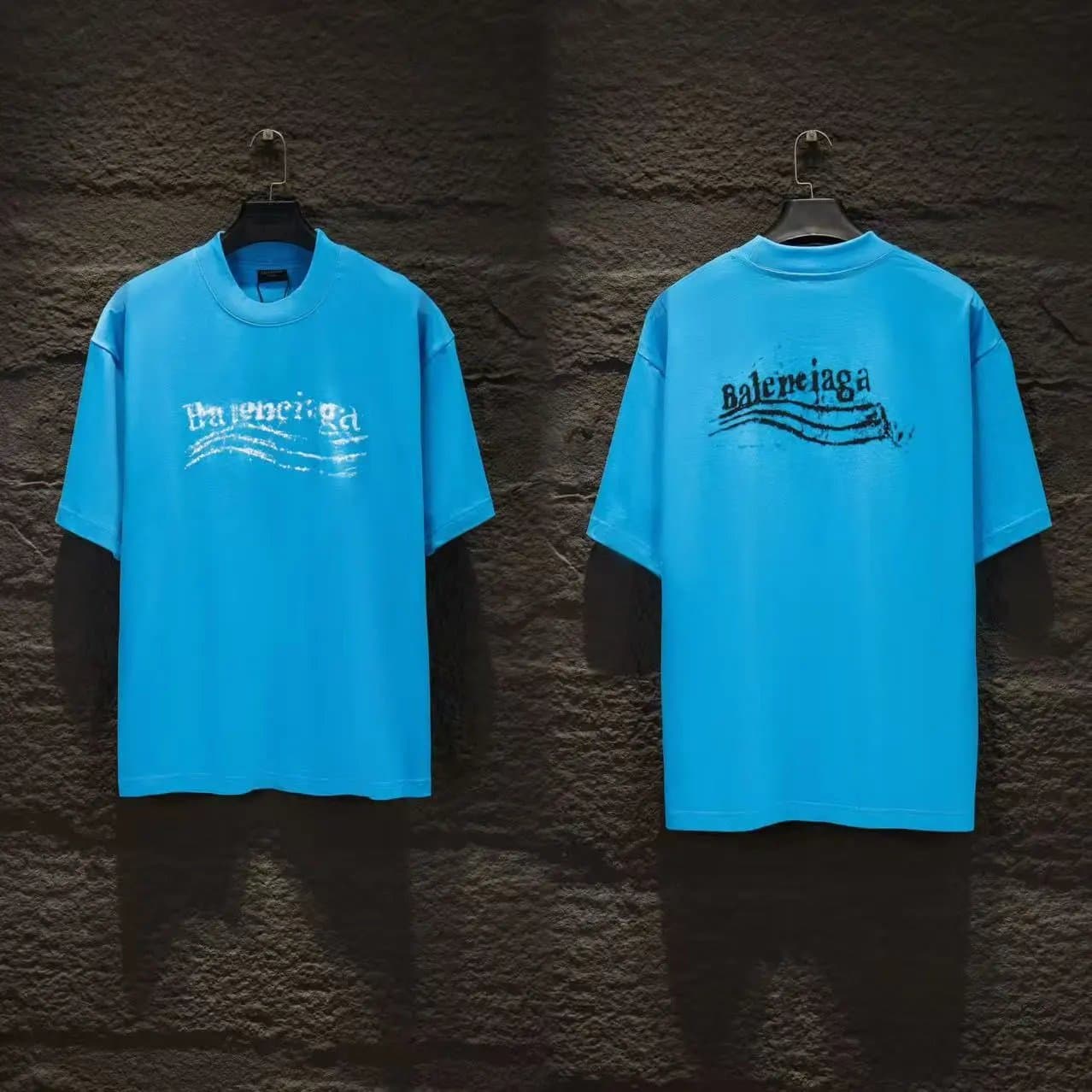 Balenciaga Logo T-Shirt Distressed Wave Logo