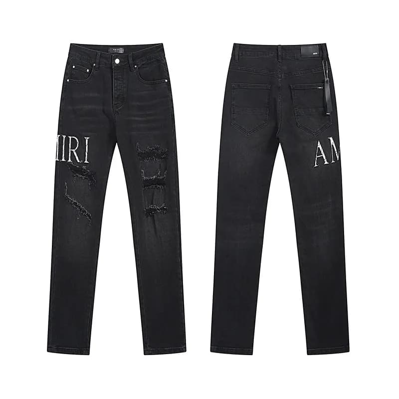 Amiri Distressed Logo Jeans Black with Embroidered Lettering
