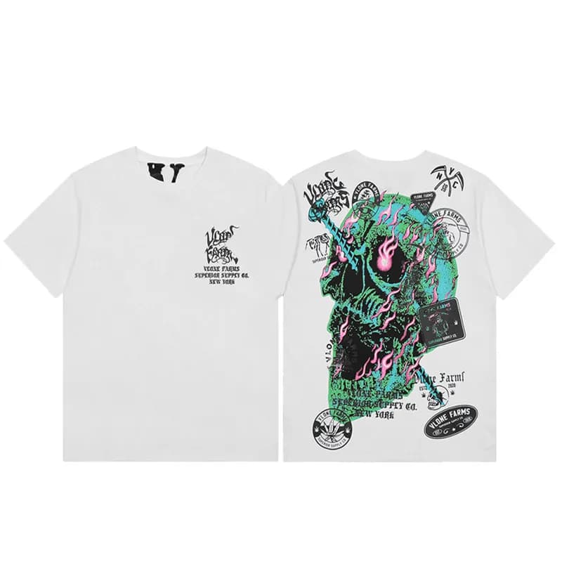 Vlone × Supreme Graphic Tee Skull Patch Print