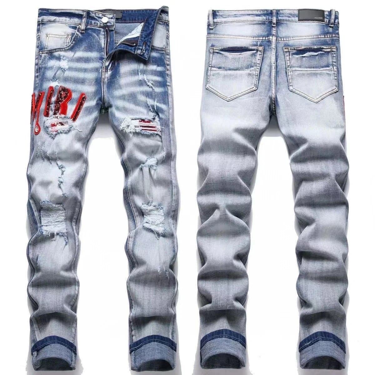 Amiri Distressed Slim Fit Jeans Custom Patchwork & Ripped — M08