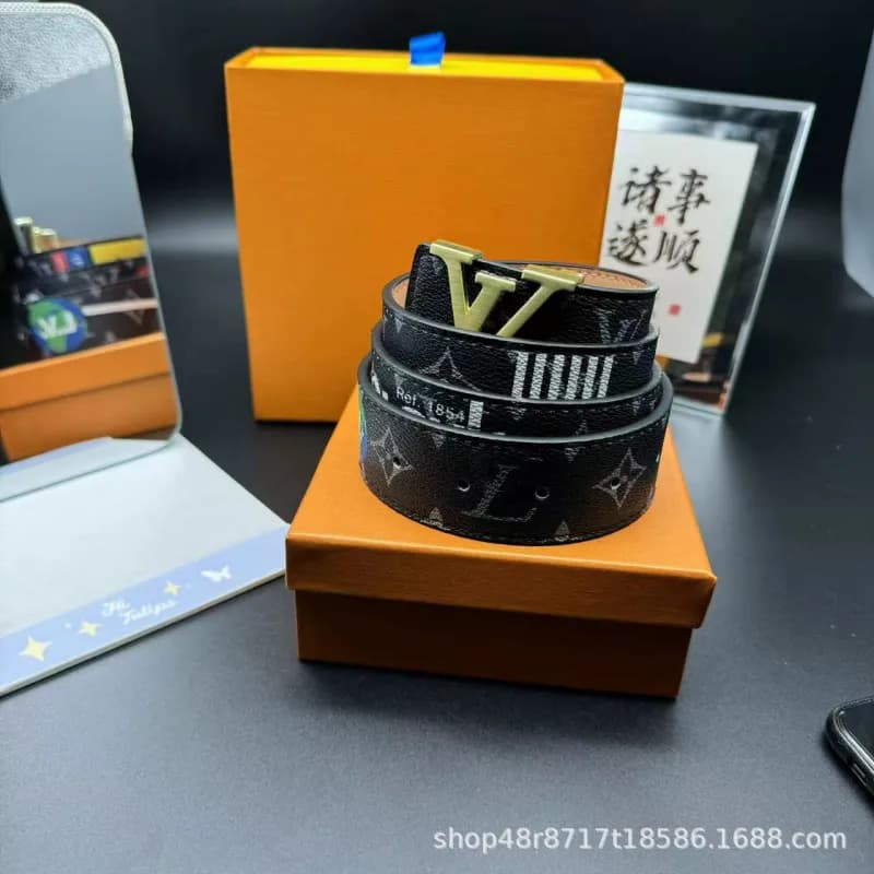 Louis Vuitton LV Monogram Belt Reversible with Gold Buckle