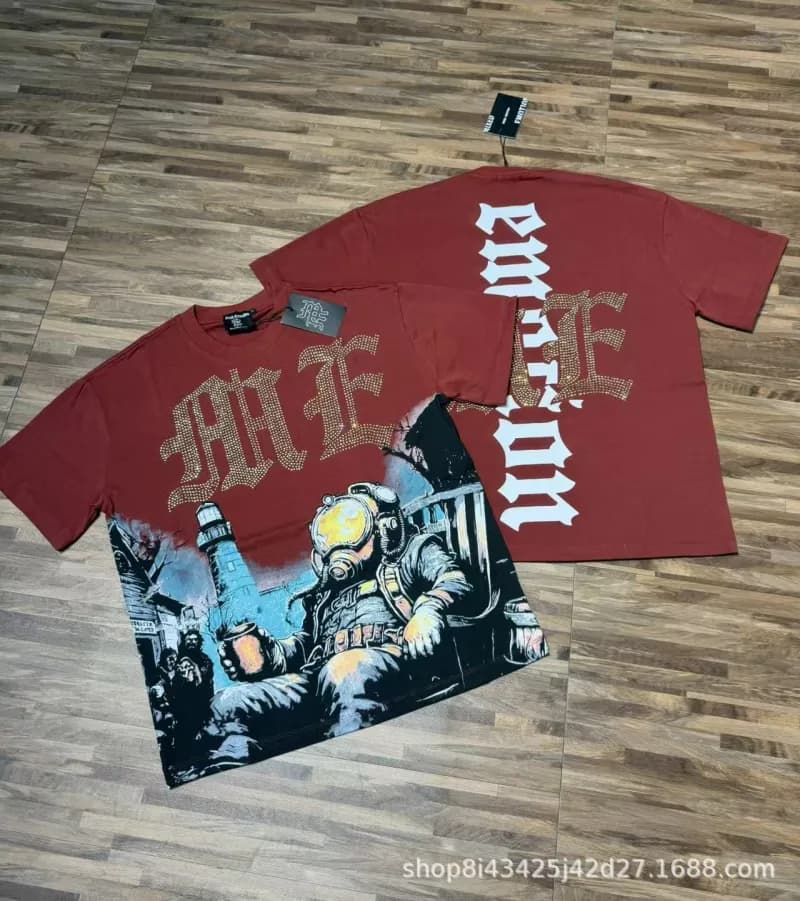 Mixed Emotion Graphic Tee Emotion Print with Rhinestones — 8116红