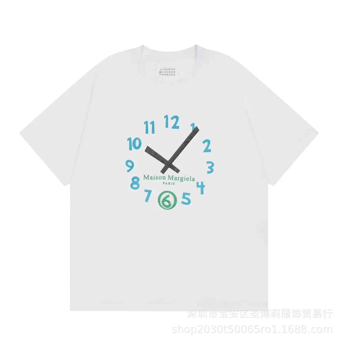 Maison Margiela Clock Print T-Shirt Blue Green Clock Graphic