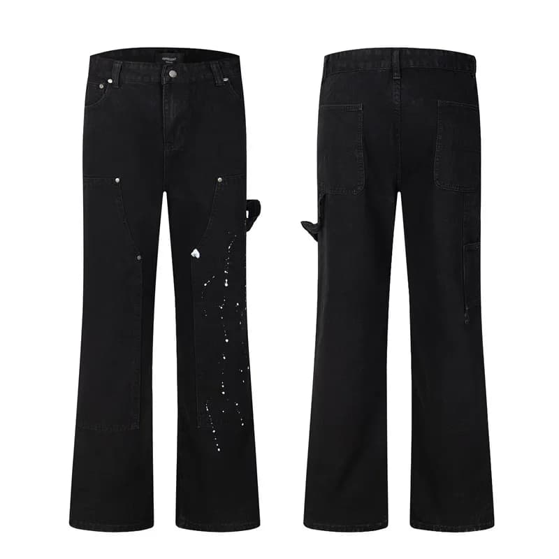 Utility Denim Trousers Button-Flap Side Panel — E86黑