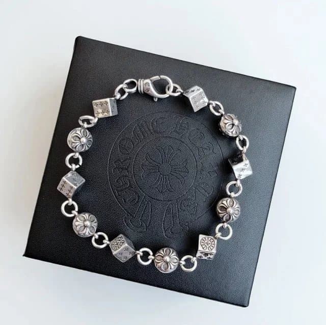 Chrome Hearts Dice & Flower Link Bracelet Sterling Silver