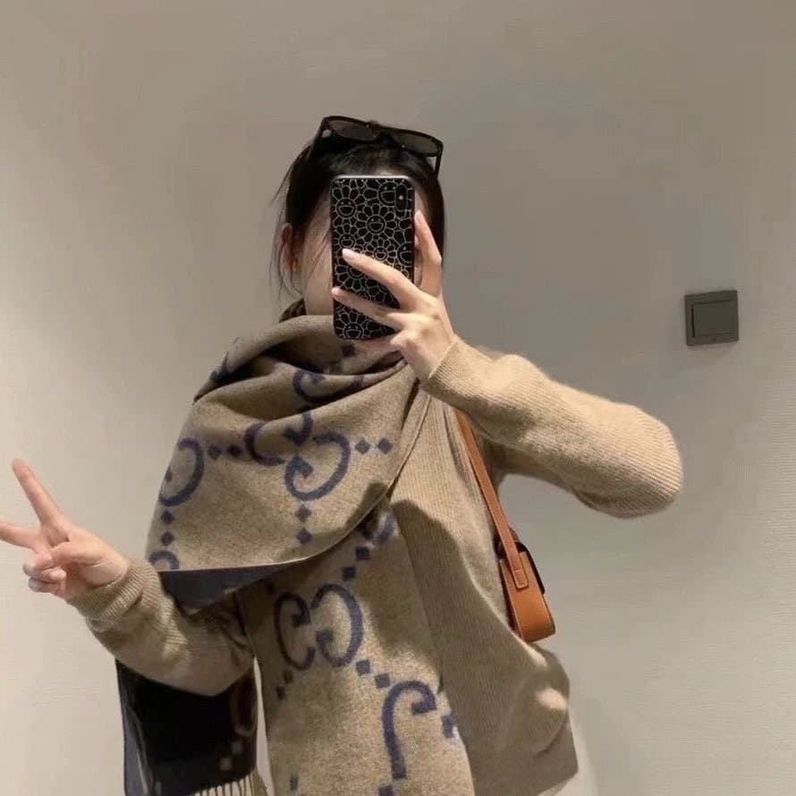 Gucci GG Logo Scarf Oversized Wool Blend