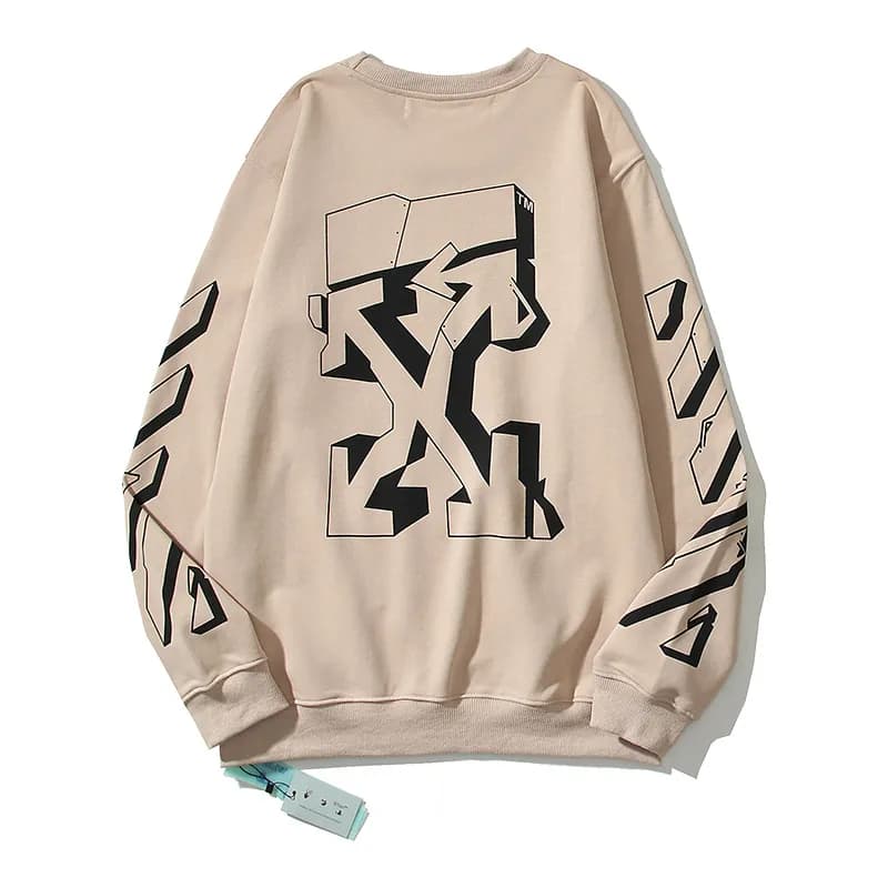 Off-White Cotton Sweatshirt Blue Arrow Print — 2078卡其