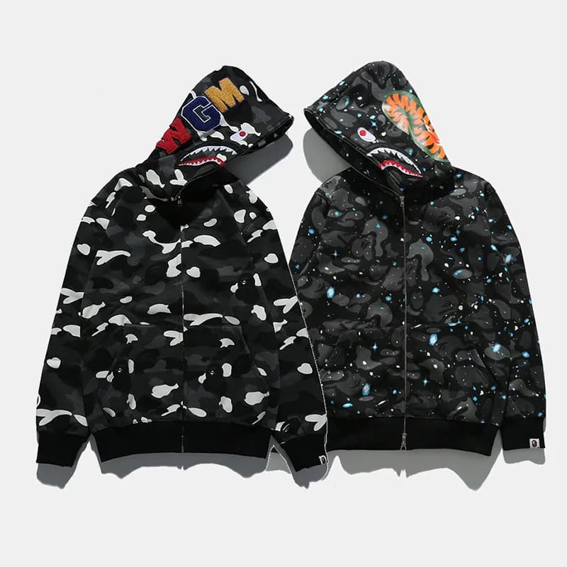 BAPE Shark Hooded Zip-Up Jacket Camouflage & Space Print