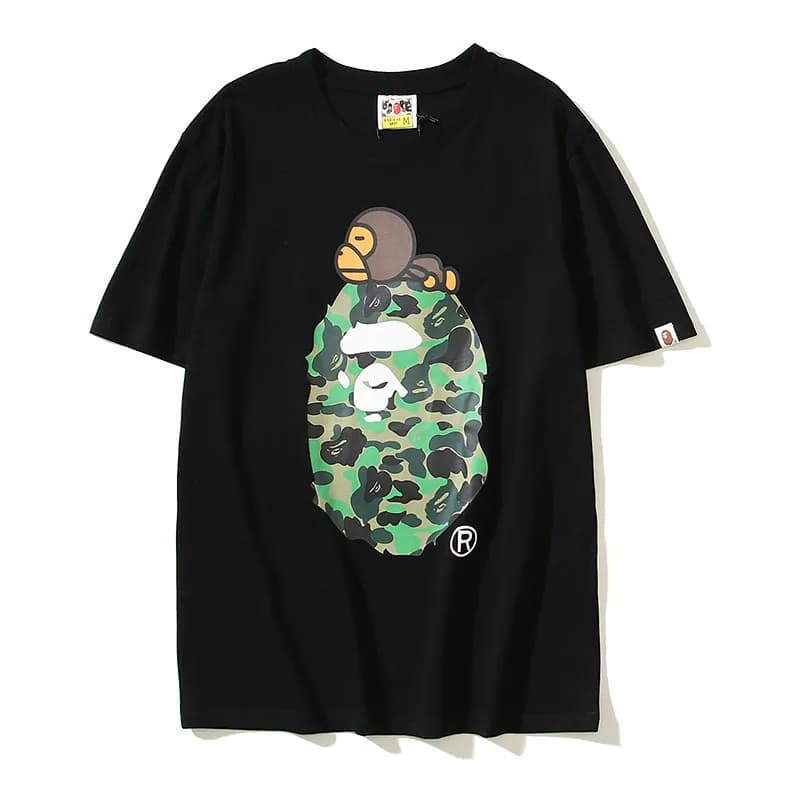 BAPE A Bathing Ape Tee College Logo — 48 黑绿