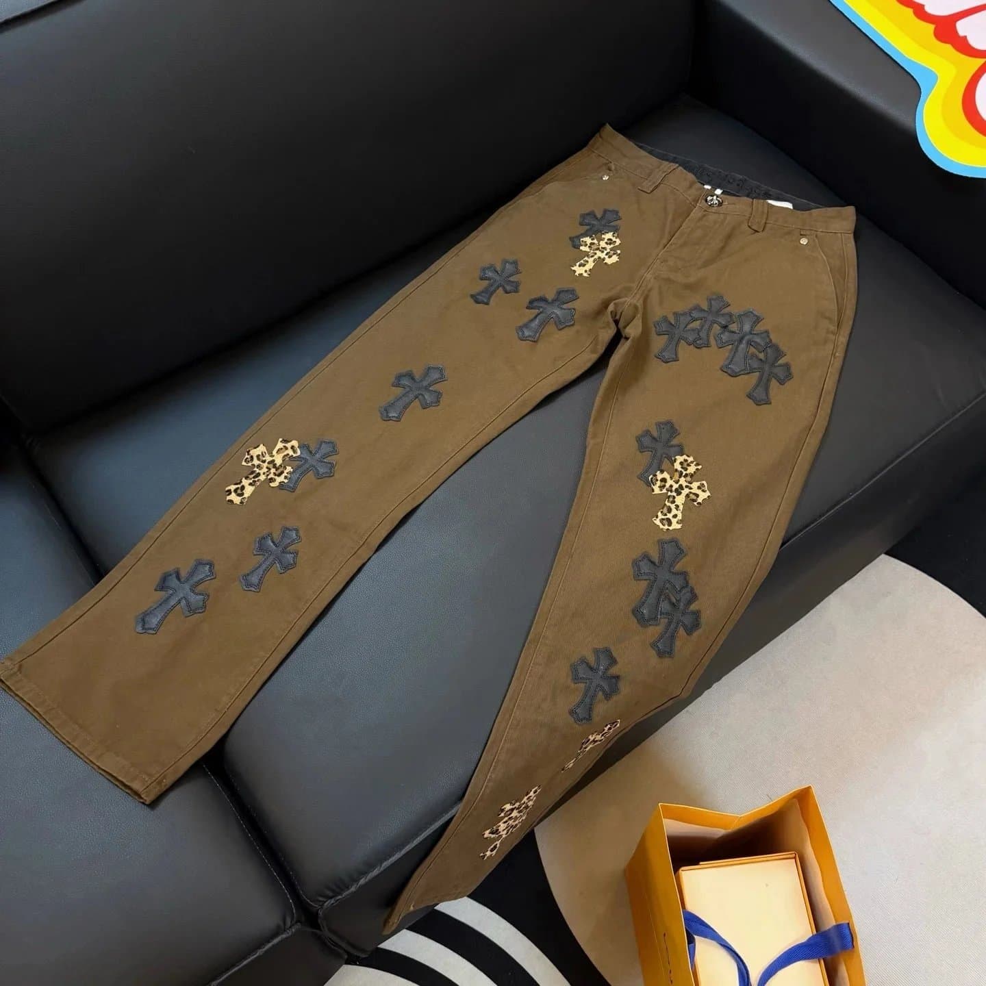 Chrome Hearts Cross Patch Jeans Leopard Print Crosses