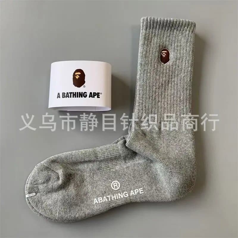 BAPE Crew Sock Shark Embroidery — 毛巾款灰色高筒