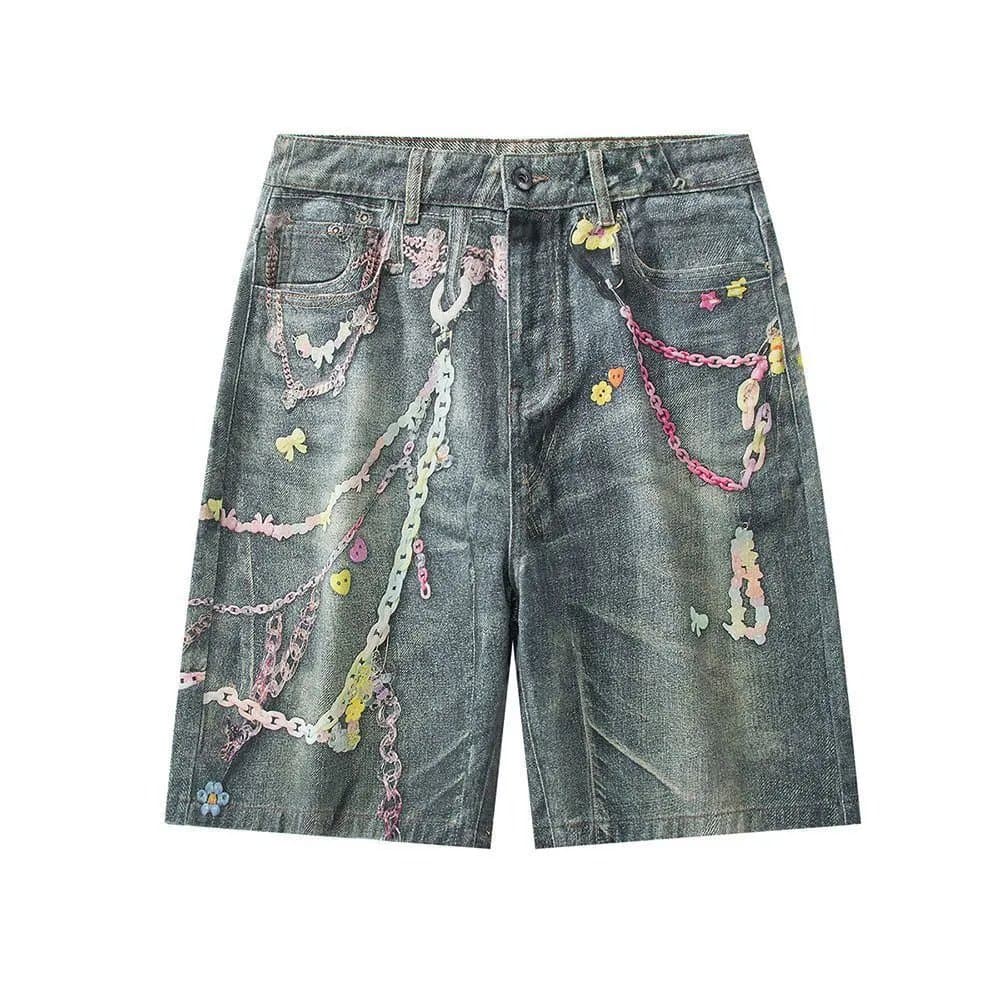Balenciaga Denim Shorts Chain-Embellished