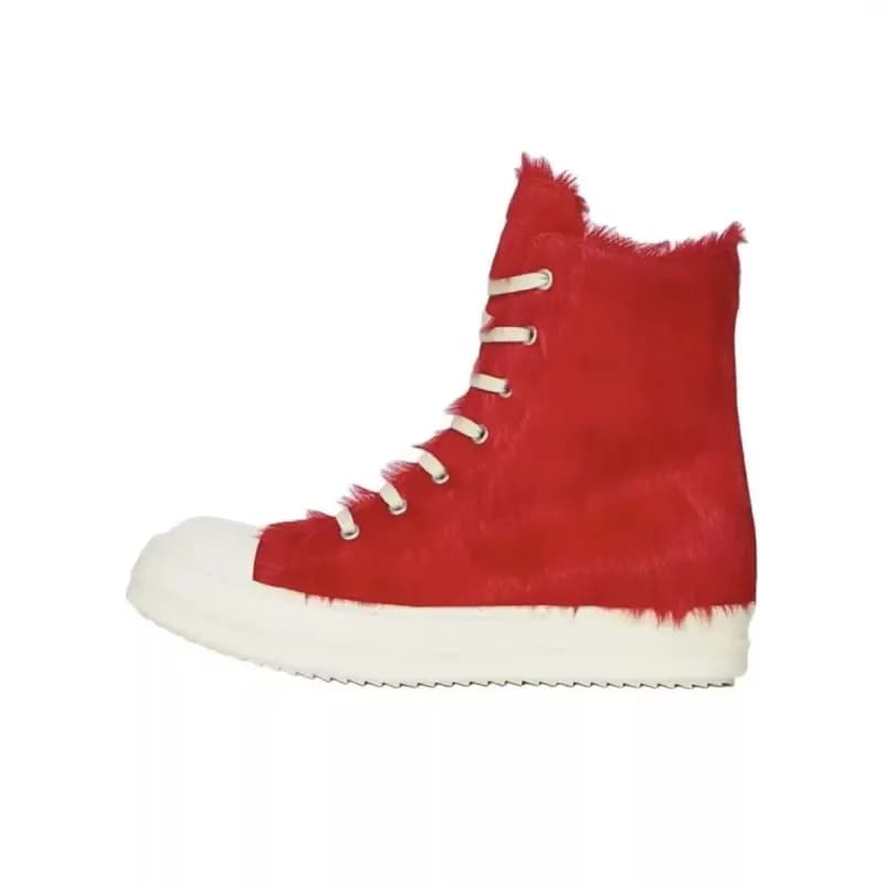 Rick Owens Drkshdw Ramones Fur High Top — 高帮红色马毛