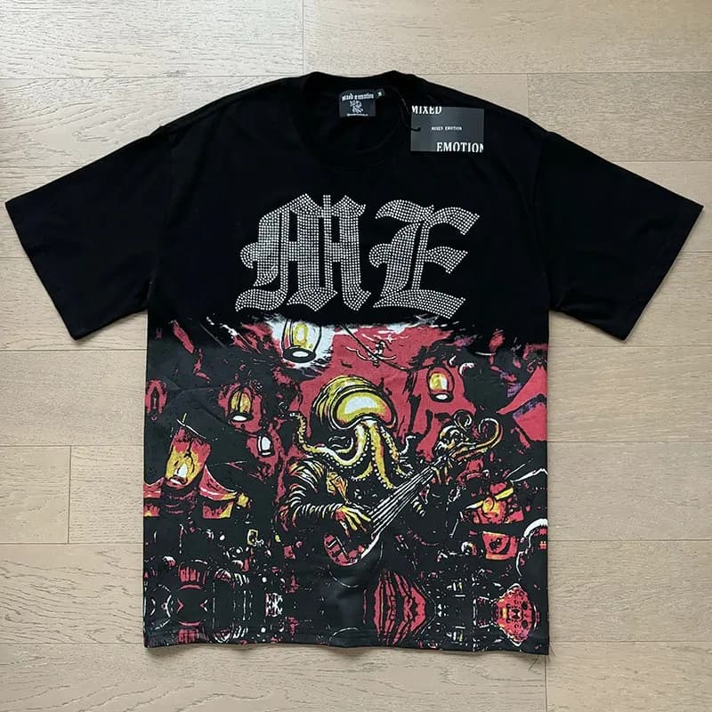 Mixed Emotion Short-Sleeve Button-Up Shirt Emotion Logo — X0007 black