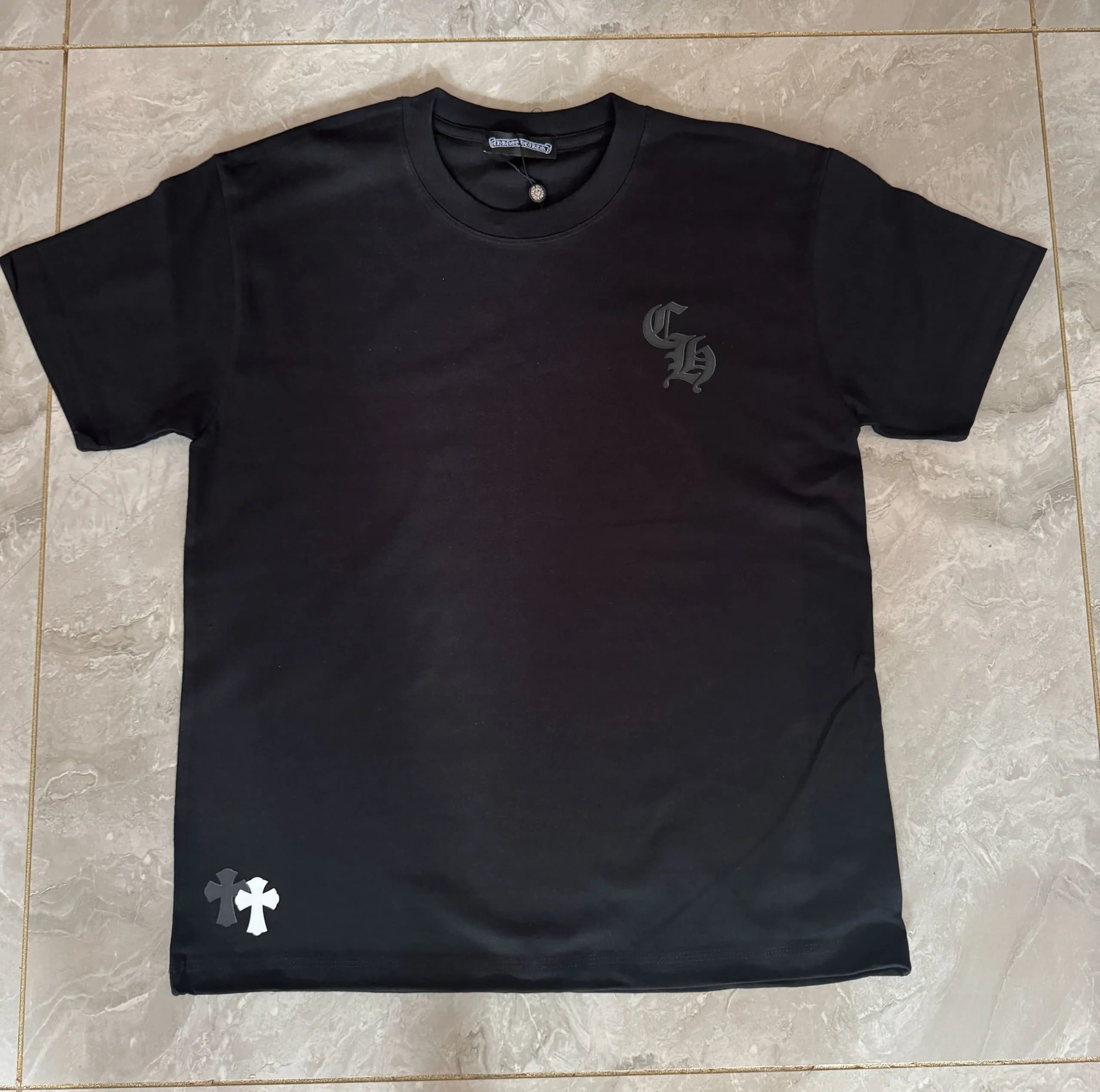 Chrome Hearts Cross Logo T-Shirt Black with Grey and White Crosses
