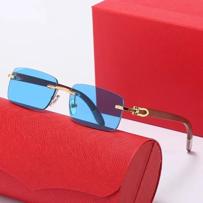 Ray-Ban Clubmaster Rimless Red Accents — 带LOGO带盒子 · C5 金框蓝片