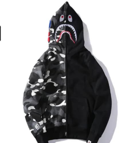 BAPE Shark Hoodie Split Camo — camouflage gray black