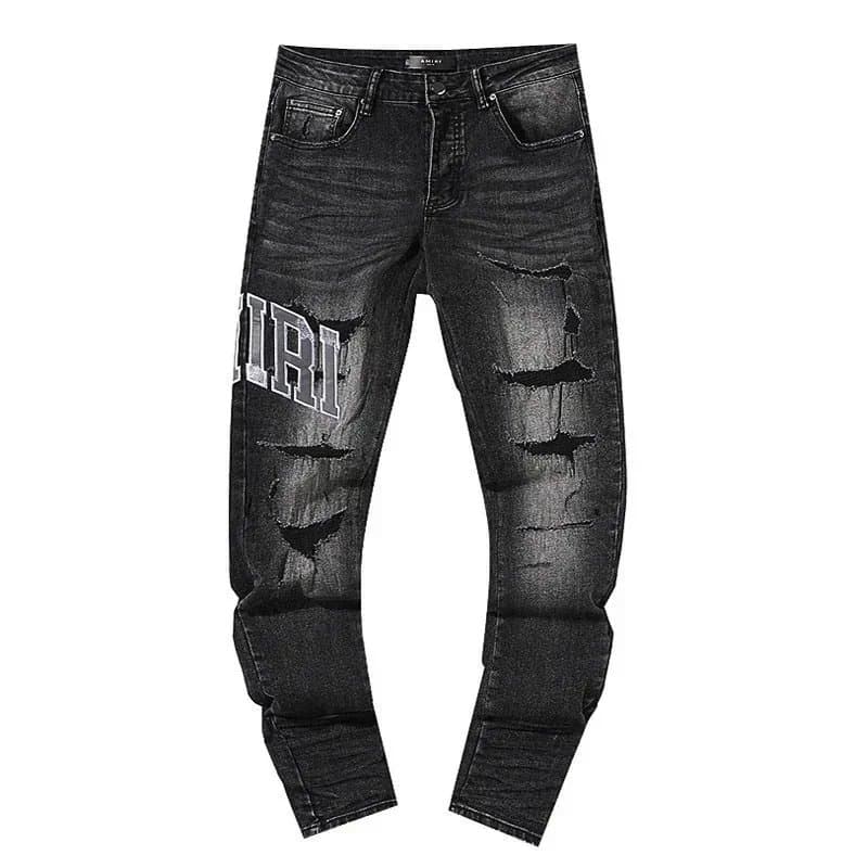 Amiri Distressed Jeans Red Logo Patch — 4top quality