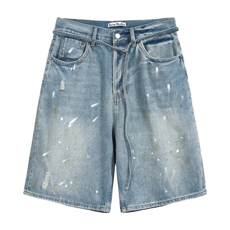 Acne Studios Distressed Denim Shorts Paint-Splatter Wash