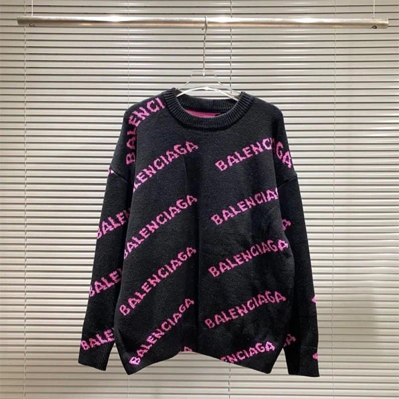 Balenciaga Logo Knit Sweater All-Over Pink Logo