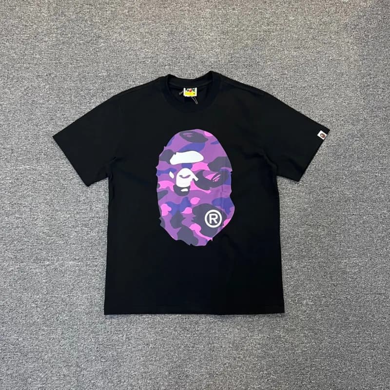 BAPE A Bathing Ape Tee College Logo — 60 黑紫