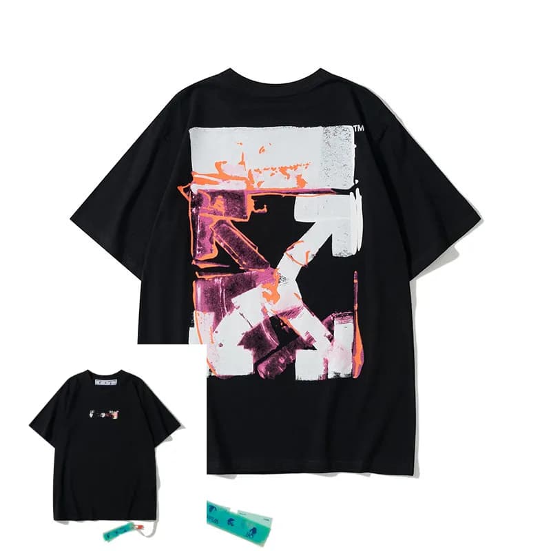 Off-White Painted Arrow T-Shirt Multicolor Paint Stroke — L6109 黑