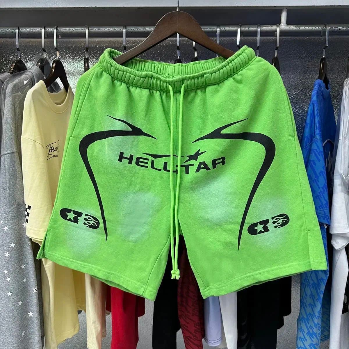 Hellstar Logo Shorts Neon Green