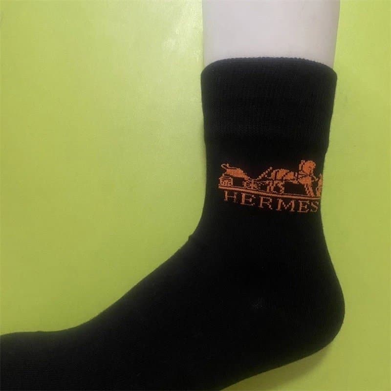 Hermès Logo Socks H Logo Embroidered — 五双盒装 · A4 黑色