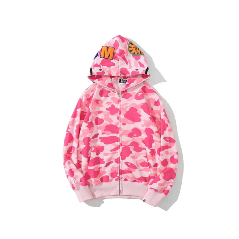 BAPE Shark Hooded Zip-Up Camo Shark — 8301浅粉色