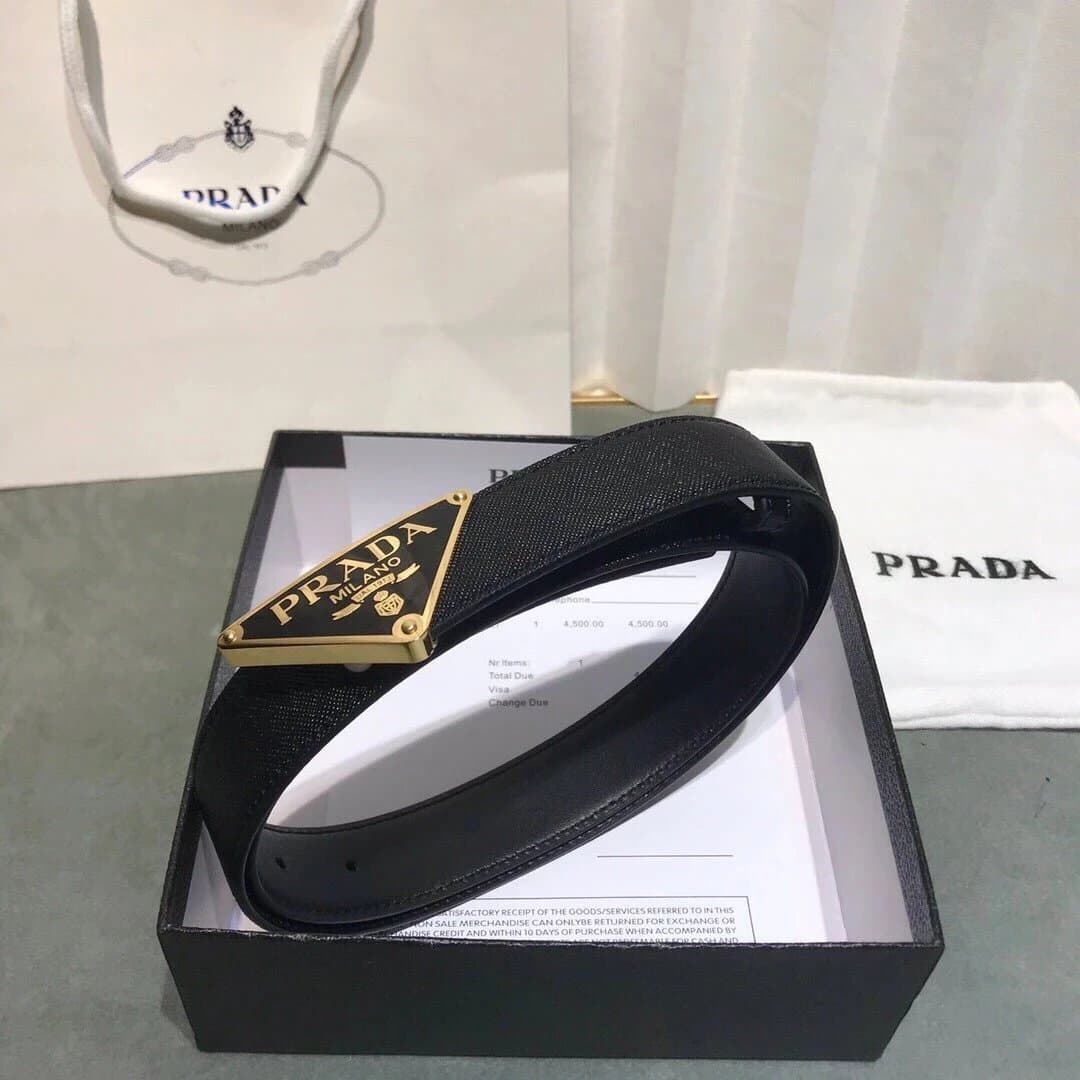 Prada Triangle Logo Belt Gold Hardware