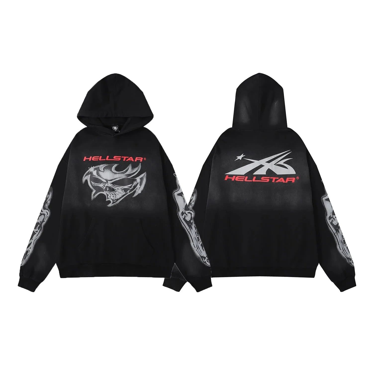 Hellstar Skull Graphic Hoodie Black with Grey Skull Print