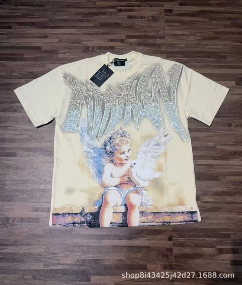Mixed Emotion Graphic Tee Emotion Print with Rhinestones — 8103杏色