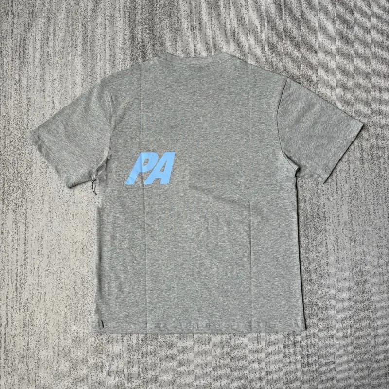 Palm Angels Logo T-Shirt Heather Grey with Light Blue PA Logo