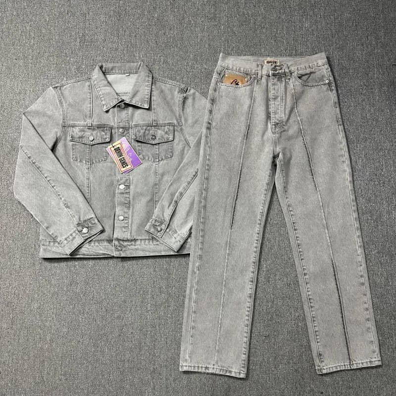 Chrome Hearts Denim Jacket and Jeans Set Star & C Logo Embroidery — 灰色套装