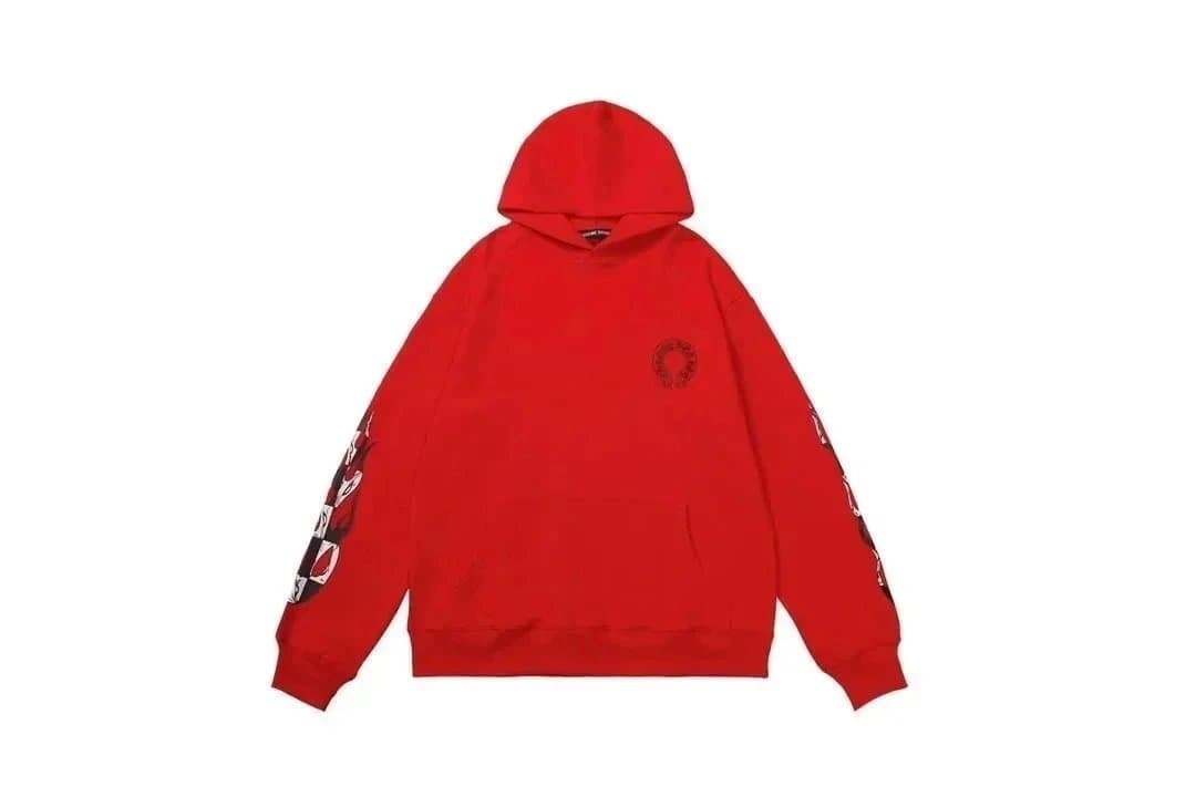 Chrome Hearts Hooded Sweatshirt Flame Sleeve Print